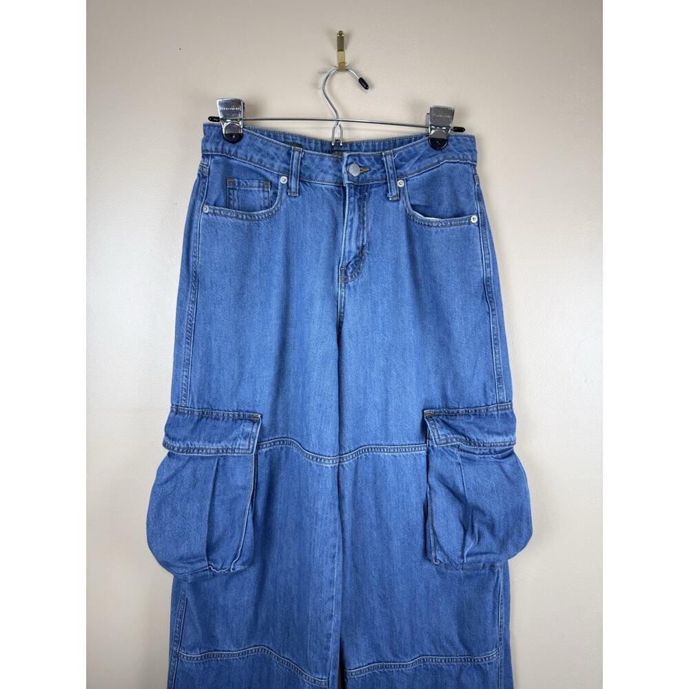 Wild Fable Women’s Mid Rise Baggy Cargo Jeans Blue Denim Wide Leg Utility Size 2 - Picture 2 of 12